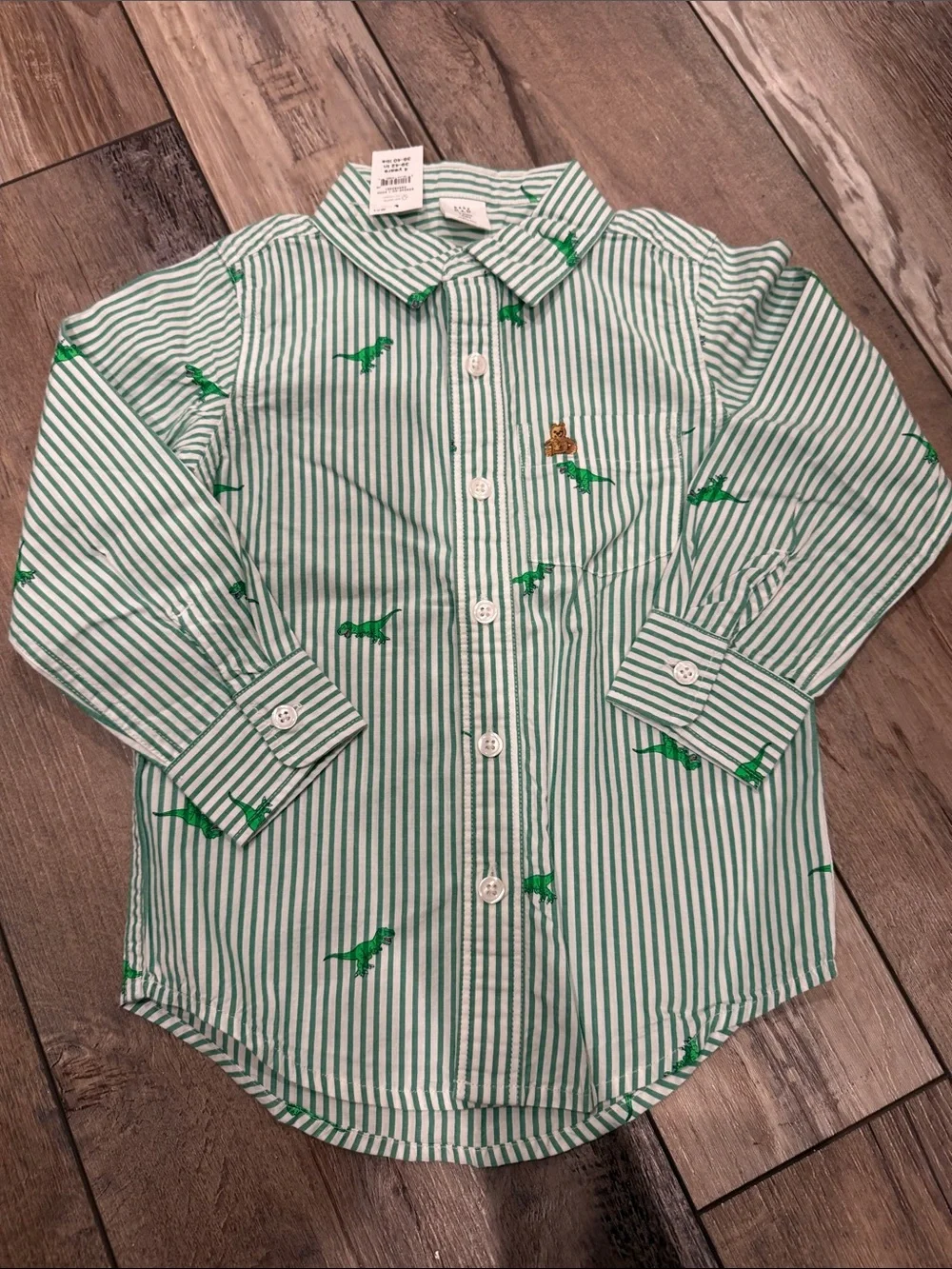 NEW! babyGap Brannan Bear Poplin Shirt in Green Dinosaur Size 4